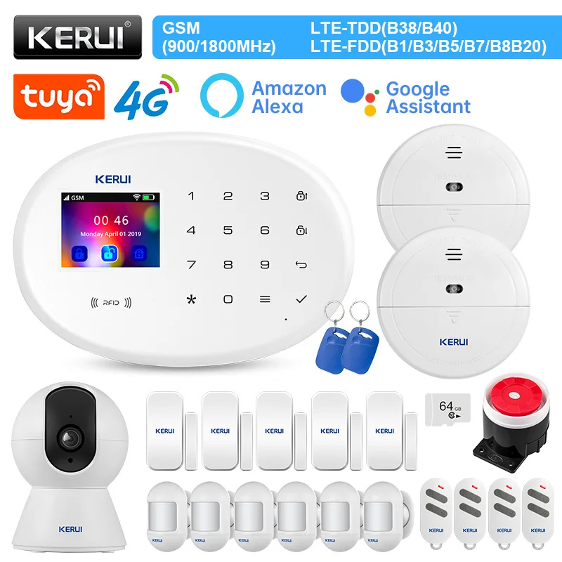 

KERUI W204 WIFI GSM Alarm 4G Tuya Smart Alexa Alarm System Motion Sensor Detector RFID Card Door Sensor Siren Surveillance