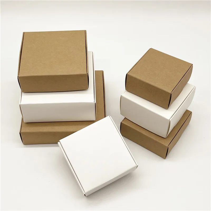

20 шт./лот, коробки из крафт-бумаги для упаковки ювелирных изделий с окошком из ПВХ, многоразмерные подарочные коробки для ожерелья, серег
