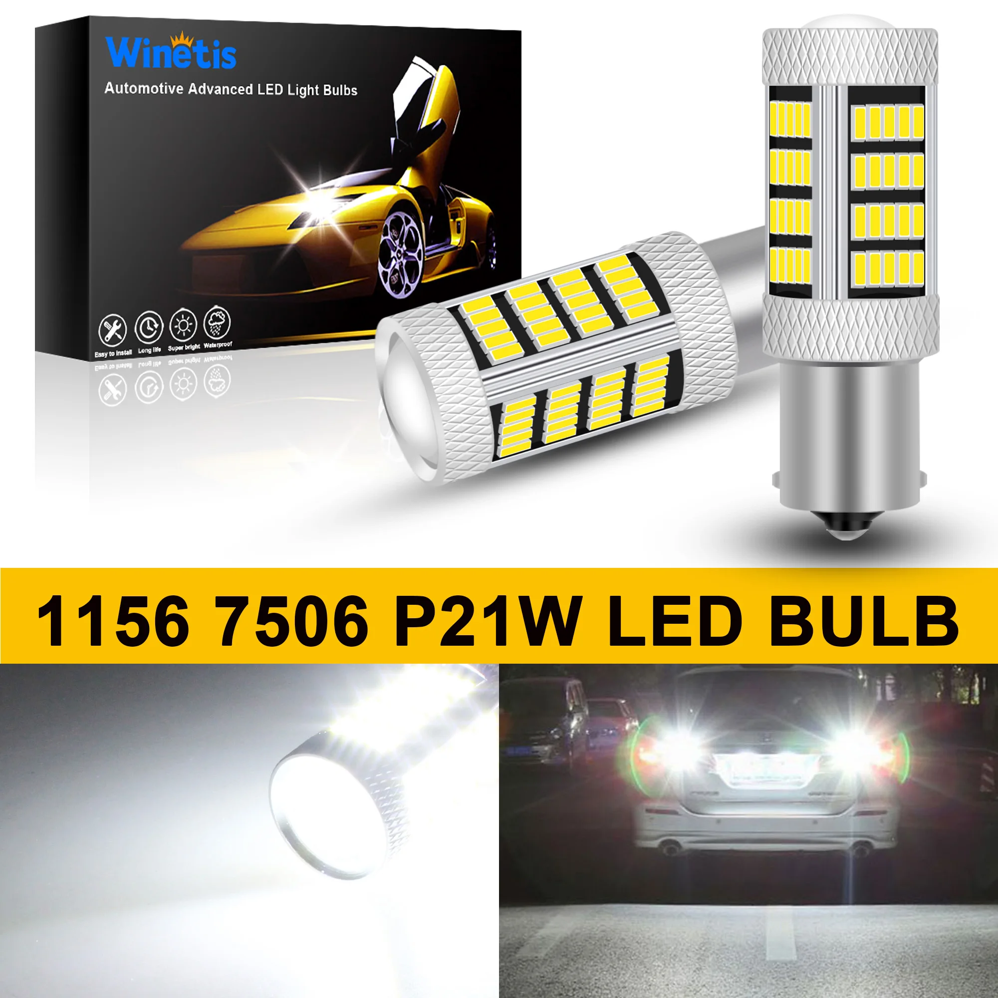 

Winetis 2X 1156 LED Bulbs Backup Reverse Light 6000K White 400% Brightness 2800 Lumens BA15S 7506 1003 1141 P21W LED Bulbs