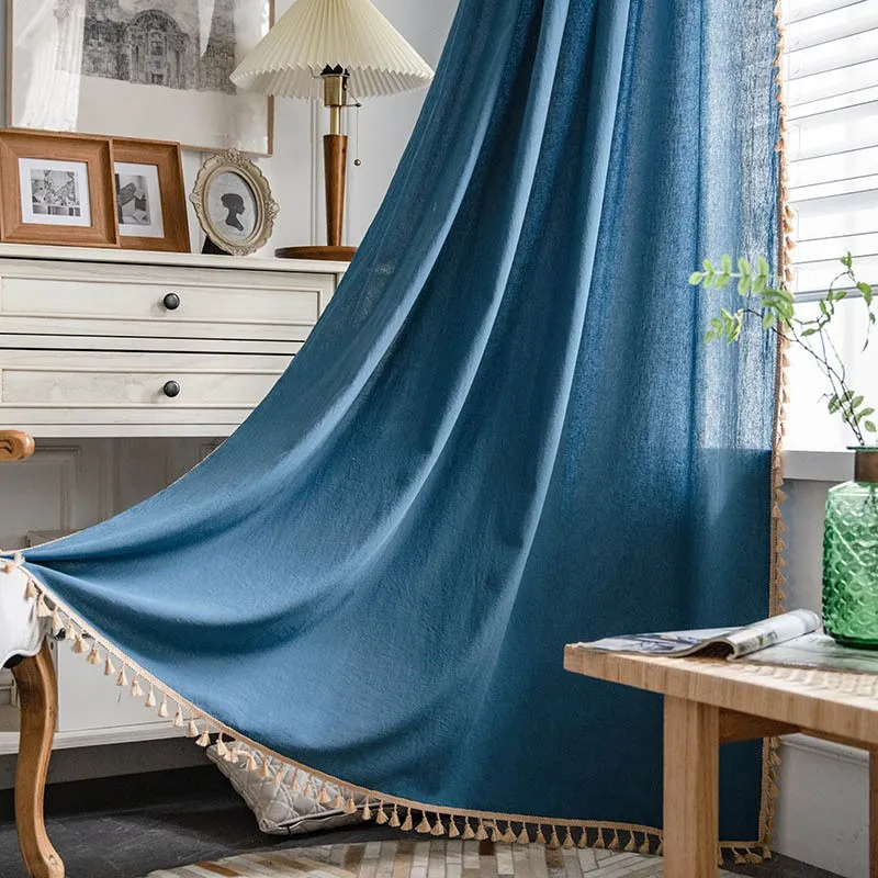 Cotton Linen American Style Vintage Ready-made Curtains Solid Blue Tassels Blackout Window Curtains for Living Room Bedroom
Cotton Linen American Style Vintage Ready-made Curtains Solid Blue Tassels Blackout Window Curtains for Living Room Bedroom
