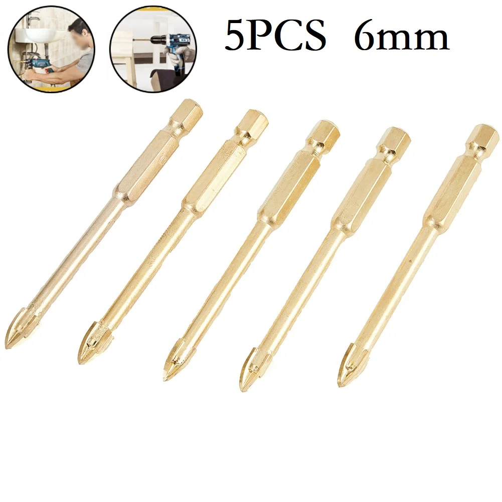 5pcs 6mm Titanium Ceramic Tile Marble Glass Drill Bits Spear Head Hex Shank Power Tool Replacement Accessories Hole Drilling
5pcs 6mm Titanium Ceramic Tile Marble Glass Drill Bits Spear Head Hex Shank Power Tool Replacement Accessories Hole Drilling