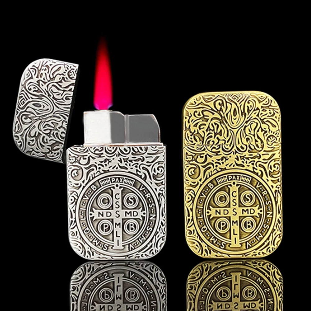 

Creative Metal Windproof Embossed Constantine Red Fire Torch Lighters Jet Gas Butane Inflated Lighter Portable Smoke Gadgets