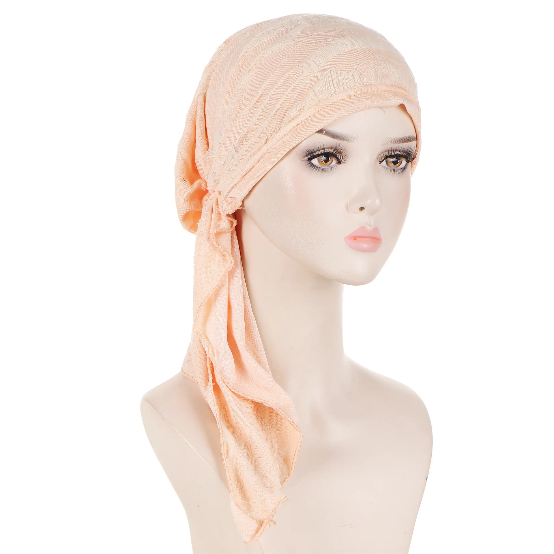 

Stretch Solid Wrinkle Turban Hat Cancer Chemo Beanies Caps Pre-Tied Scarf Headwear Headwrap Hair Accessories Muslim Women Hijab