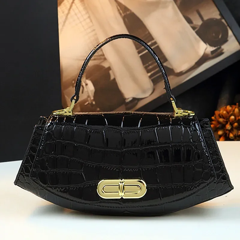 

Luxury Fashion Genuine Leather Women Bag Crocodile Pattern 2024 Ladies Handbag Crossbody Bag Commuter Design Shoulder Saddle Bag