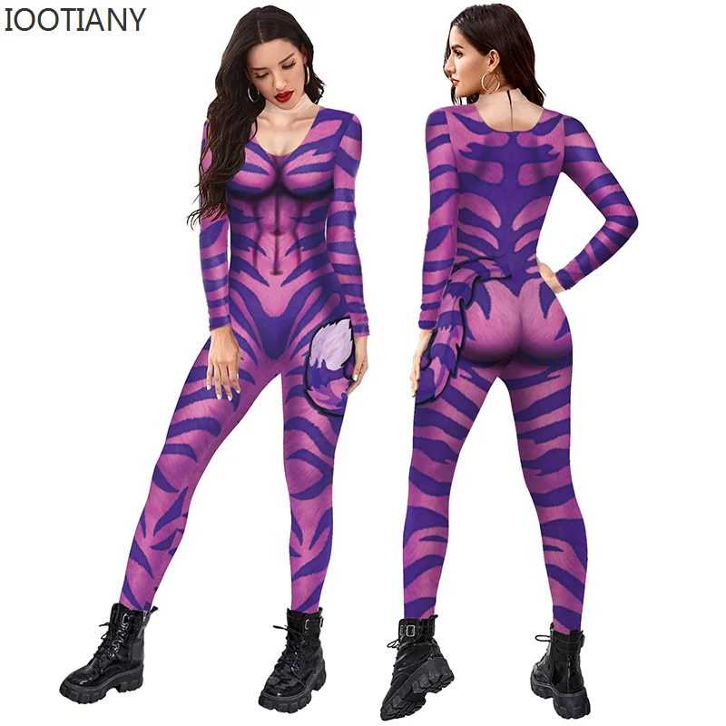 

IOOTIANY Colourful Skeleton 3d Digital Printing Jumpsuit Carnival Festival Cosplay Outfit Women's Tight Long-Sleeved Bodysuit