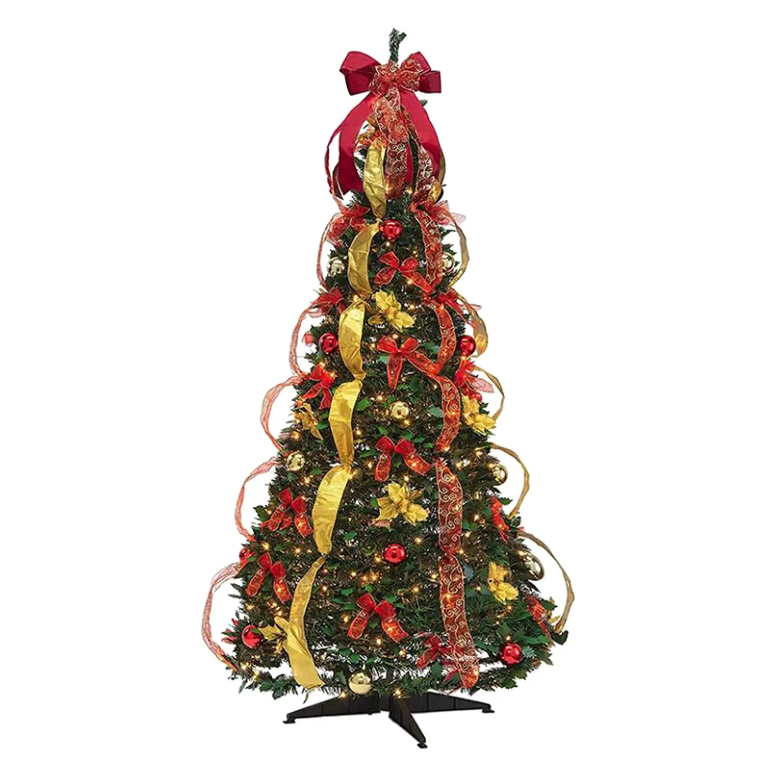 

Foldable Christmas Tree 6 ft with 150 LED Lights Holiday Party Decor Fully Decorated Tree for Indoor Home Office Outdoor Decor