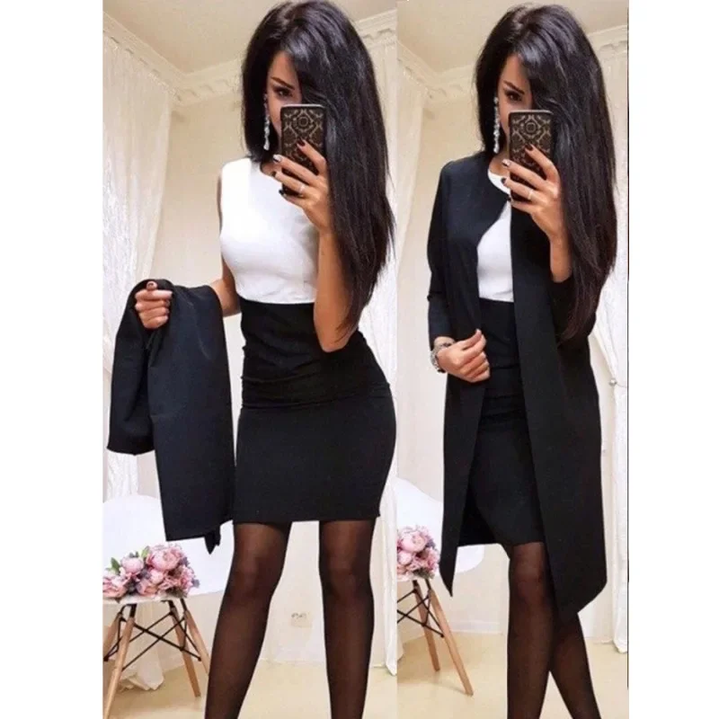 Office Lady Long Sleeve Long Coat Patchwork Bodycon Dress Suit Formal Dress Elegant Women Two Piece Set Y2K Chic Clothes
Office Lady Long Sleeve Long Coat Patchwork Bodycon Dress Suit Formal Dress Elegant Women Two Piece Set Y2K Chic Clothes