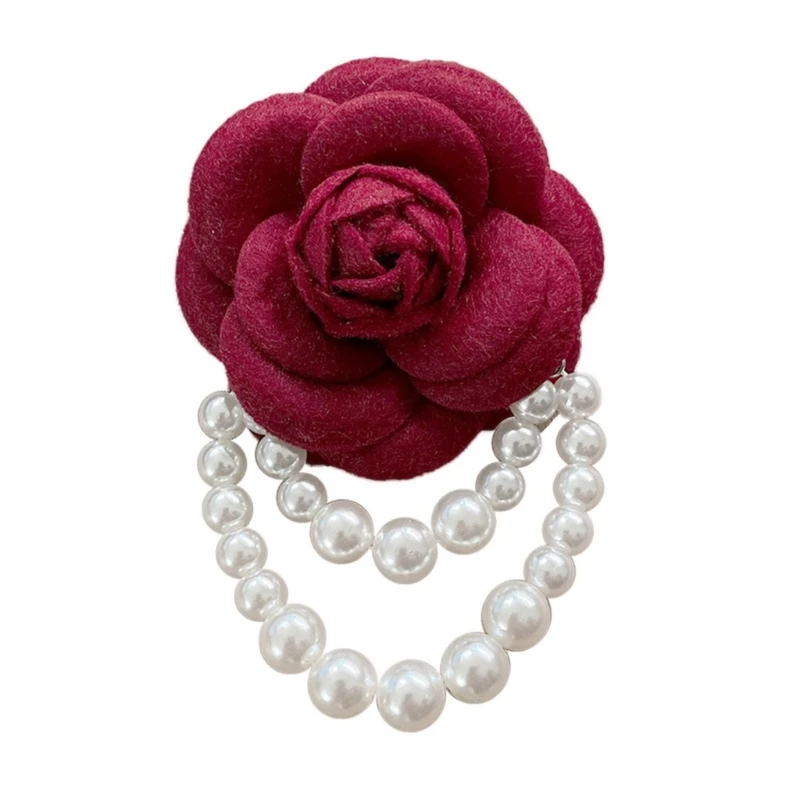 

Fast Reach Fabric Camellia Flower Brooch Pins Pearl Tassel Corsage Fashion Jewelry Brooches for Women Shirt Collar Accessories