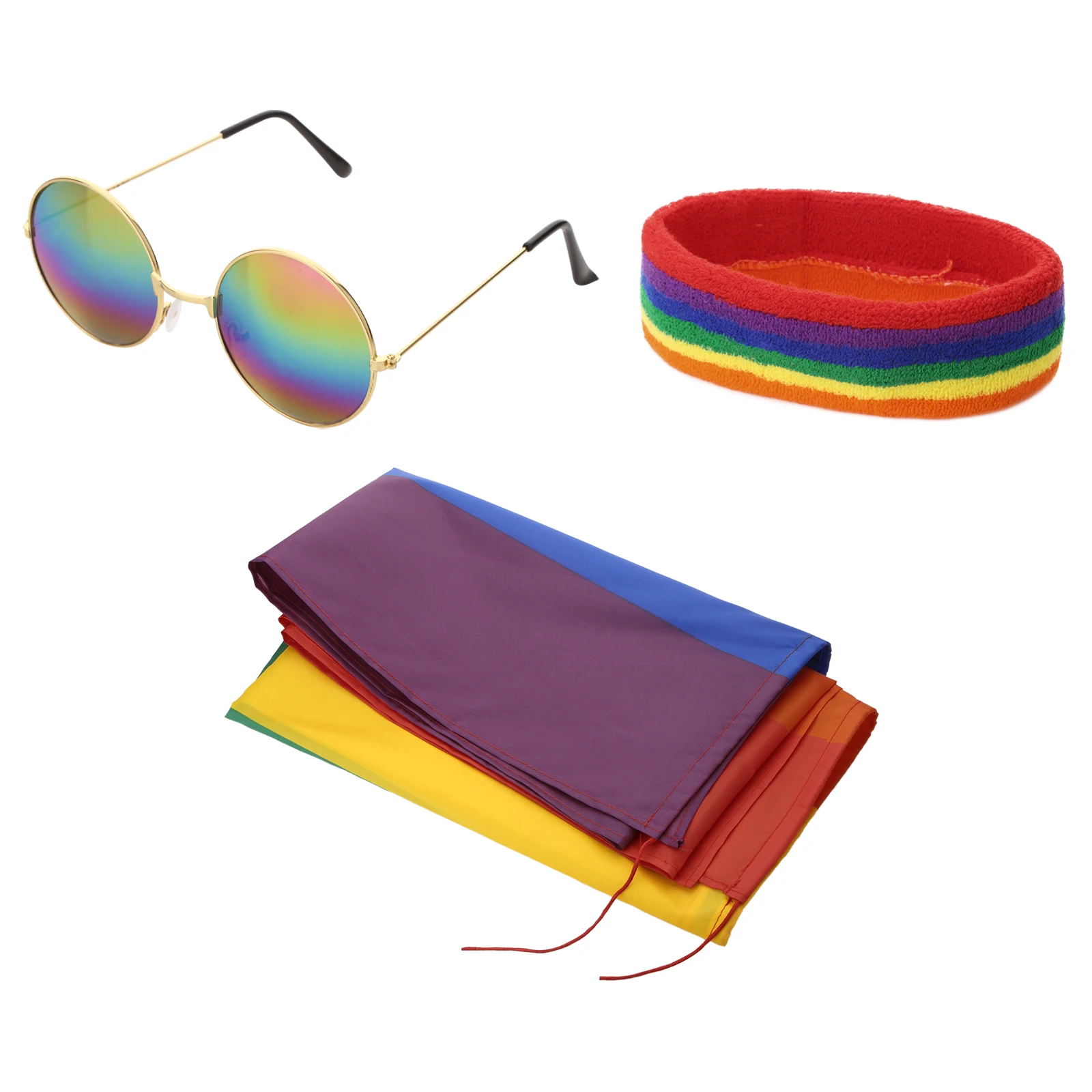 Gay Lesbian Pride Rainbow Set Festival Rainbow Striped Cape Flag Shawl Elastic Rainbow Headband with Gold Frame Colorful Glasses
Gay Lesbian Pride Rainbow Set Festival Rainbow Striped Cape Flag Shawl Elastic Rainbow Headband with Gold Frame Colorful Glasses