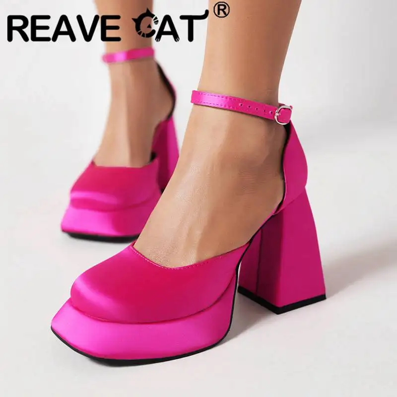 REAVE CAT Brand Women Pumps Square Toe Strange Heels 10.5cm Platform 3cm Buckle Strap Satin Sexy Party Shoes Plus Size 41 42 43
REAVE CAT Brand Women Pumps Square Toe Strange Heels 10.5cm Platform 3cm Buckle Strap Satin Sexy Party Shoes Plus Size 41 42 43