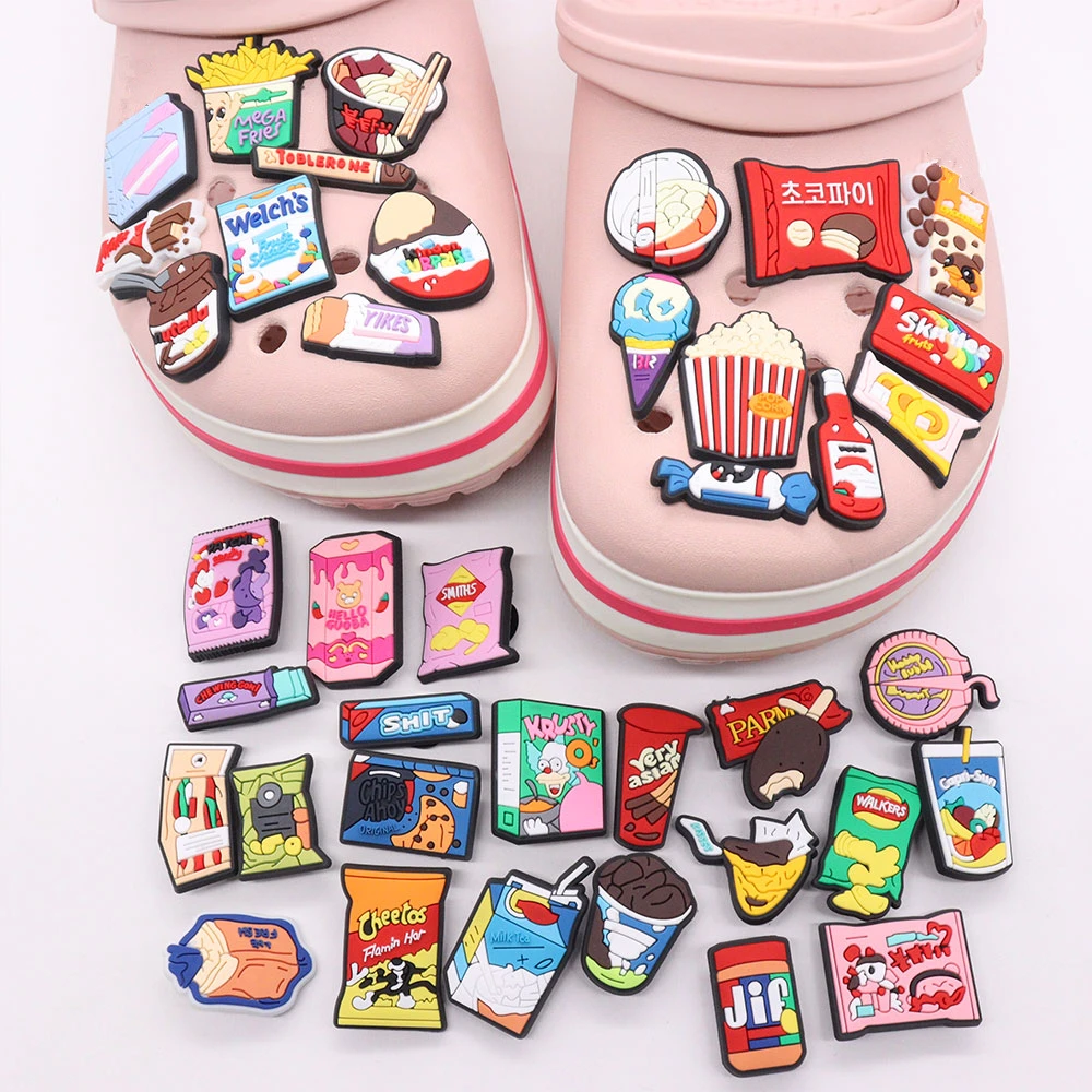 

New Arrival 1Pcs Popcorn Chocolate Chips Mix Snacks Charms Adult Shoe Buckle Accessories DIY Party Present