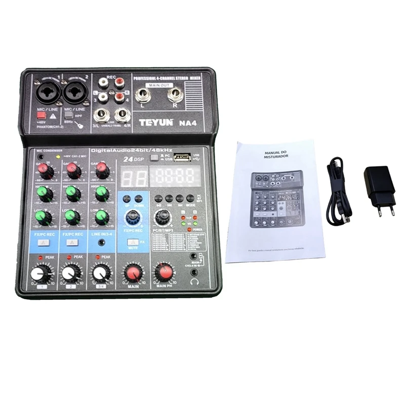 TEYUN 4-Channel Sound Mixer Console Mixing NA4 Sound Console Computer Input 48V Power Model Number With EU Plug
TEYUN 4-Channel Sound Mixer Console Mixing NA4 Sound Console Computer Input 48V Power Model Number With EU Plug