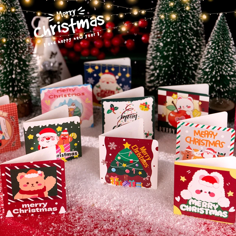 

10PCS Christmas Greeting Cards For Kids Mini Christmas Wishes Greeting Cards Envelopes Christmas Party Postcards Gift Cards