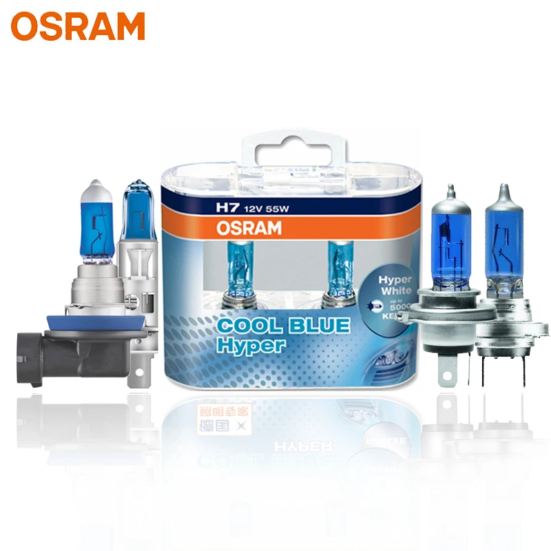 

OSRAM H7 H4 H1 H11 HB3 9005 HB4 9006 Halogen Headlight Car Light Hi/Lo Beam 5300K 12V 55W Cool Blue Hyper White Bulb(2 Pieces)