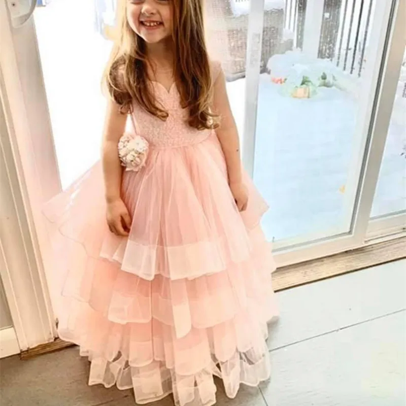 Розовые платья для девочек с цветами в несколько рядов с 3d цветами, тюлевые свадебные платья принцессы с прозрачным вырезом, для первого причастия, конкурса красоты детей 
Розовые платья для девочек с цветами в несколько рядов с 3d цветами, тюлевые свадебные платья принцессы с прозрачным вырезом, для первого причастия, конкурса красоты детей