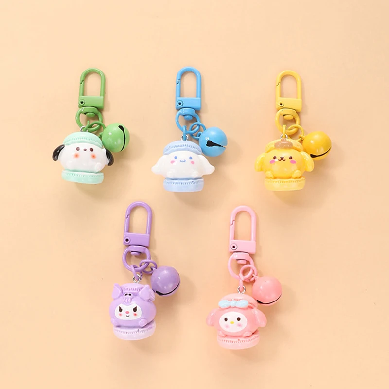 

Cute Colorful Sanrio Anime Macaron Bell Keychain Sweet Girly Heart Kuromi Melody Pochacco Bag Keyring Pendant Accessories Gifts