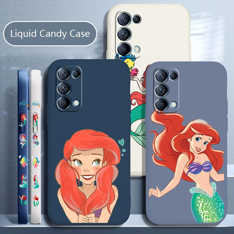 

Mermaid Princess Disney Phone Case For OPPO Find X5 X3 X2 neo Pro Lite A5 A9 2020 A53S 4G 5G Liquid Left Rope Candy Cover Fundas