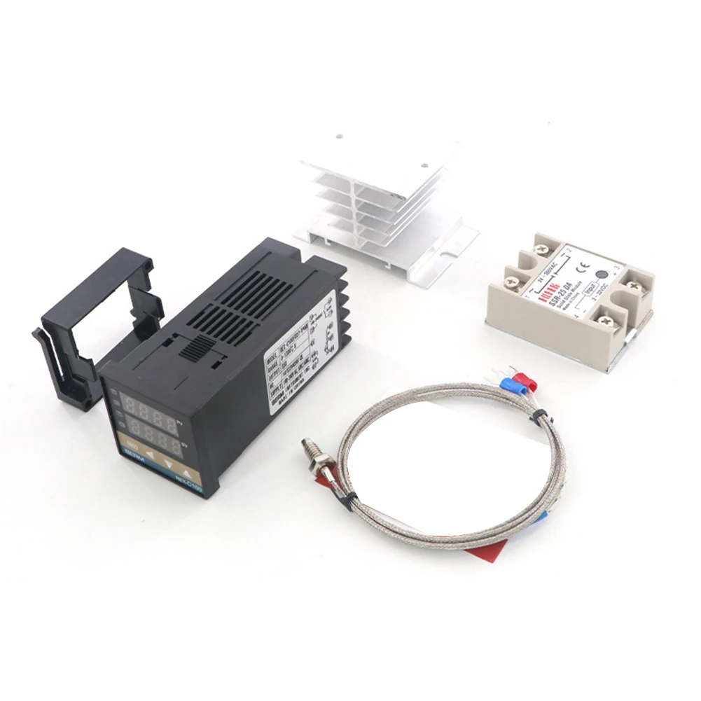 REX-C100 Digital PID Temperature Controller 25DA SSR Output Thermostat With K Thermocouple Probe Heat Sink
REX-C100 Digital PID Temperature Controller 25DA SSR Output Thermostat With K Thermocouple Probe Heat Sink