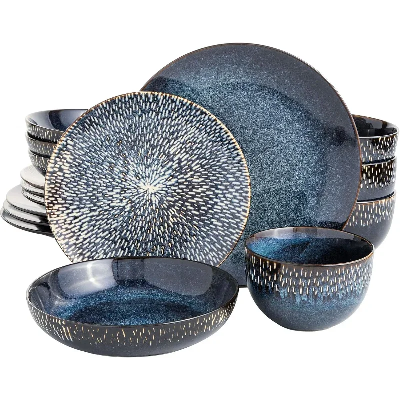 

Набор посуды из 16 предметов с двойной чашей, наборы блюд и тарелок из кобальтового синего цвета