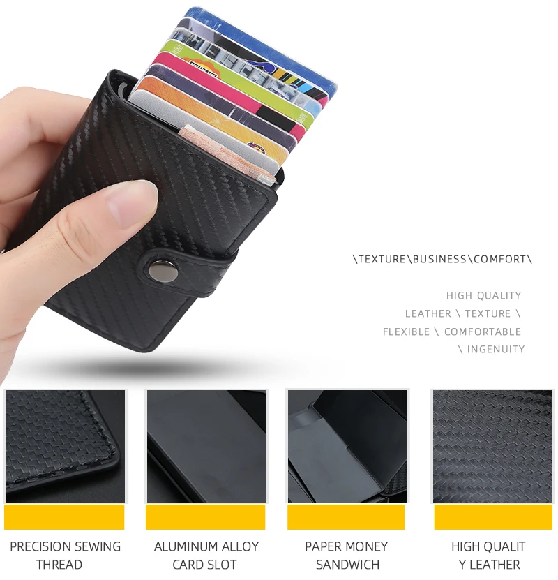 2022 New Business ID Credit Card Holder Men and Women Metal RFID Vintage Aluminium Box PU Leather Card Wallet Note Carbon 2022 New Business ID Credit Card Holder Men and Women Metal RFID Vintage Aluminium Box PU Leather Card Wallet Note Carbon