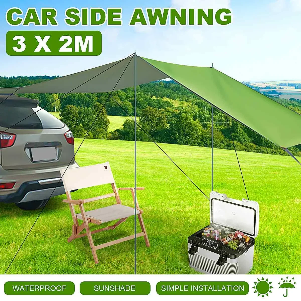 

Car Side Awning Sun Shelter Outdoor Camping Sun Awning Sunshade Hammock Waterproof Canopy Rain Fly Tarp Rooftop Shade