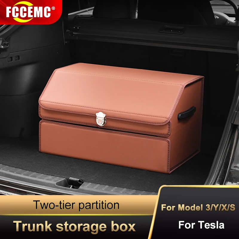 

For Tesla Model 3/Y/X/S 2023 Car Trunk Storage Organizer Big Capacity Tow-Tier Partition Waterproof Foldable Tidying Storage Box