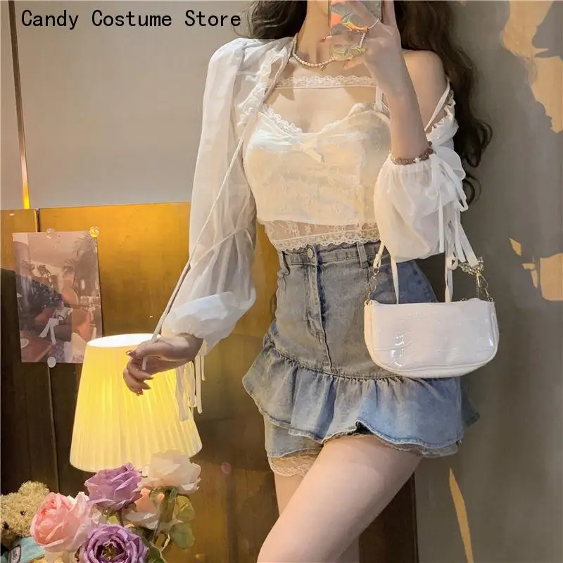Skinny Sexy Crop Jackets Simple Pure Sweet Camisole Sets Women All-Match Lace Korean Style Summer Sun-Proof Ladies Bandage Chic
Skinny Sexy Crop Jackets Simple Pure Sweet Camisole Sets Women All-Match Lace Korean Style Summer Sun-Proof Ladies Bandage Chic