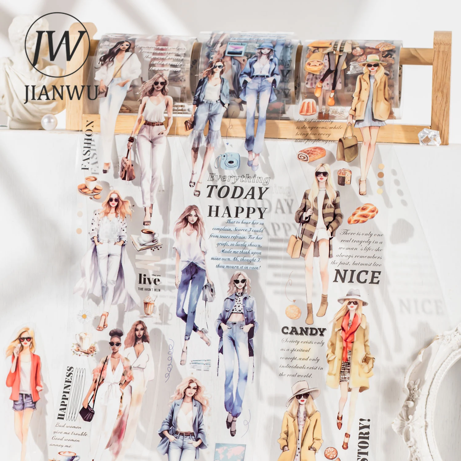 

JIANWU 55mm*200cm Fashion Magazine Series Vintage Character Material Decor PET Tape Creative DIY Journal Collage Stationery