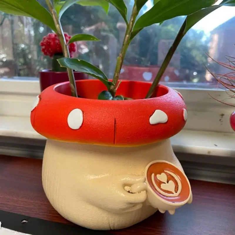 

Цветочный горшок в форме грибов, милая кофейная чашка для живота, ваза в форме гриба с дренажом, подставка для бонсая для комнатных и уличных растений