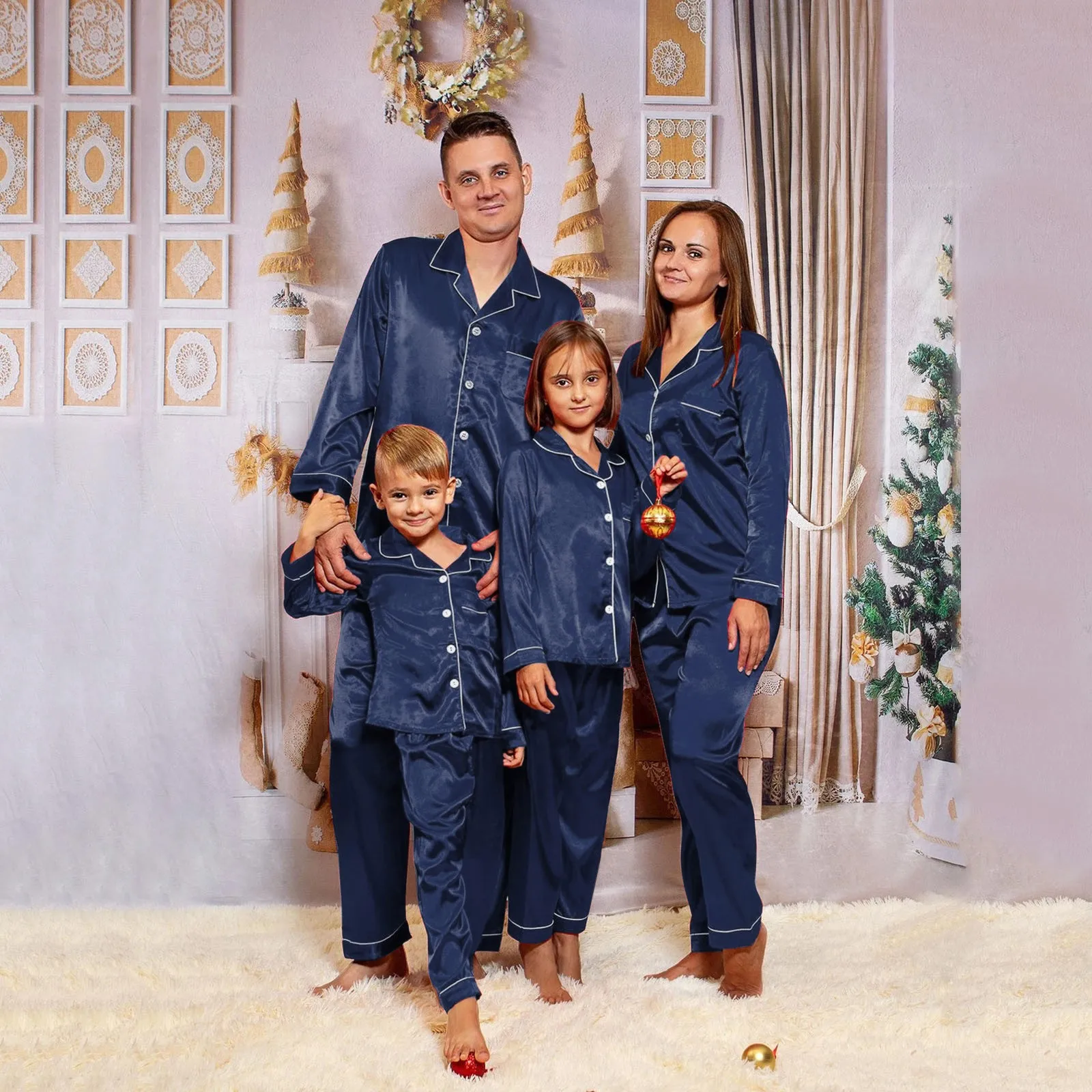 Satin Pajamas Family Loungewear Outfits PJ's Sleepwear Set Pants Solid Matching Women Nightwear Family Matching Holiday Pajamas
Satin Pajamas Family Loungewear Outfits PJ's Sleepwear Set Pants Solid Matching Women Nightwear Family Matching Holiday Pajamas