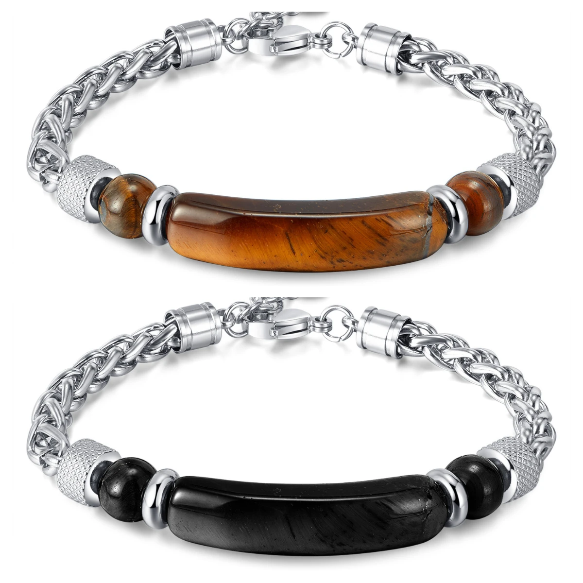 Vintage Fashion Tiger Eye Stone Bead Bracelet Stainless Steel Spliced Black Tiger Eye Stone Charming Men's Bracelet
Vintage Fashion Tiger Eye Stone Bead Bracelet Stainless Steel Spliced Black Tiger Eye Stone Charming Men's Bracelet