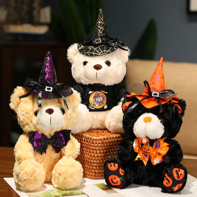 

28cm Cartoon Anime Halloween Style Teddy Bear with Hat Plush Toy Cute Stuffed Animals Bears Soft Plushies Doll Halloween Decor