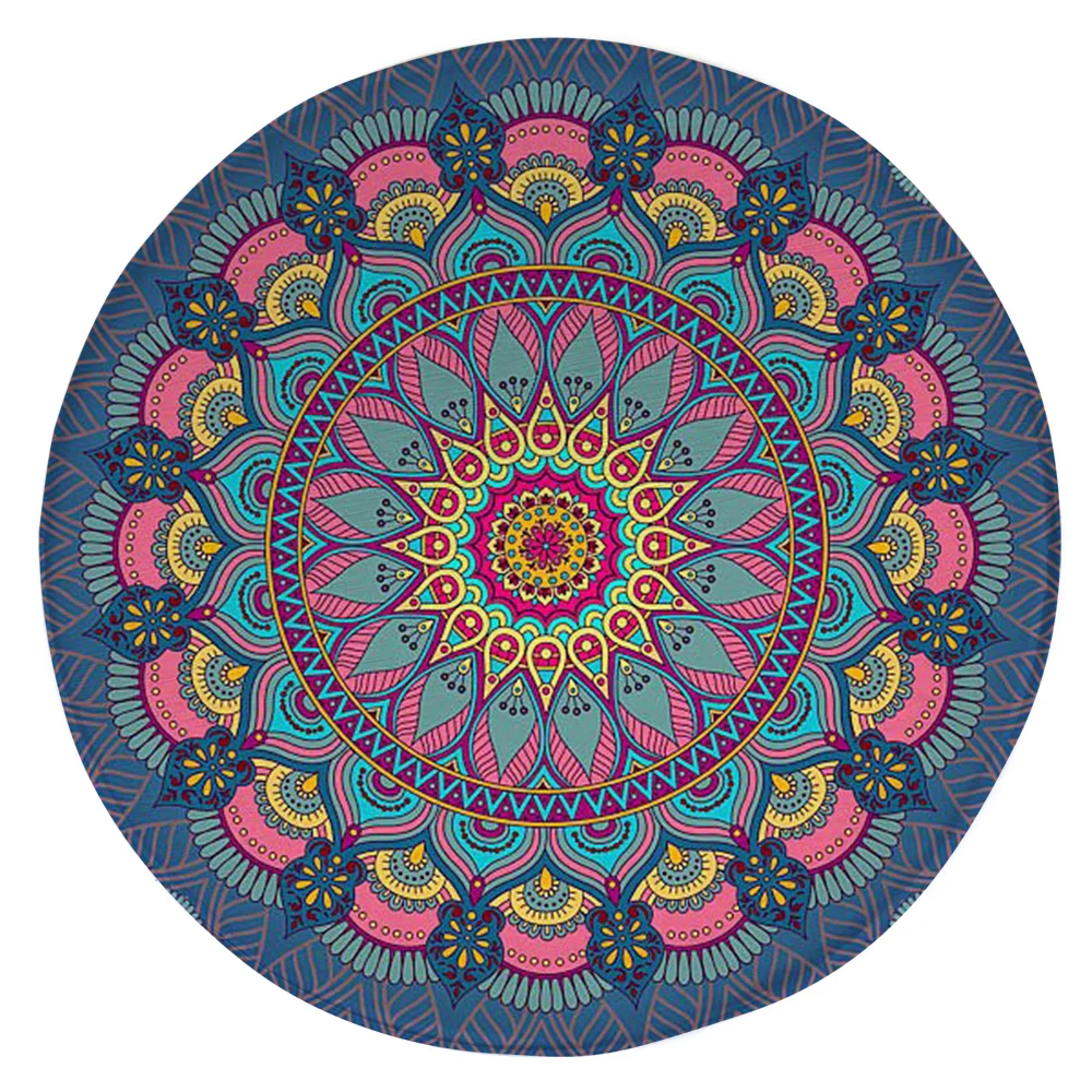 

HX Retro Mandala Round Mats Indian Floral Pattern 3D Printed Carpets for Living Room Bedroom Area Rug Flannel Floor Mat