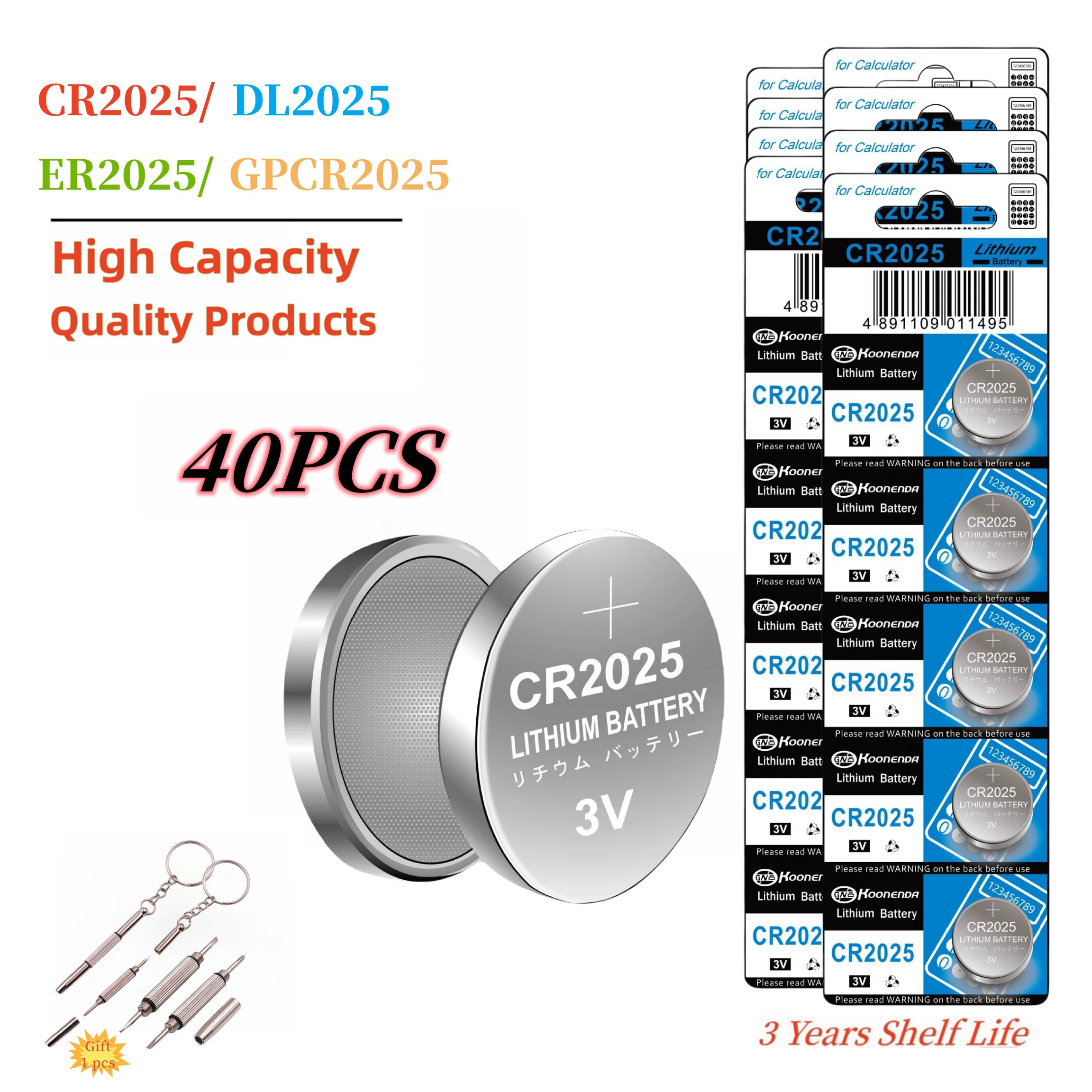 

40PCS CR2025 Lithium Coin Battery Ultra High Capacity with Powerful 3V Output Specialty Technology for tv remote car fob Watches