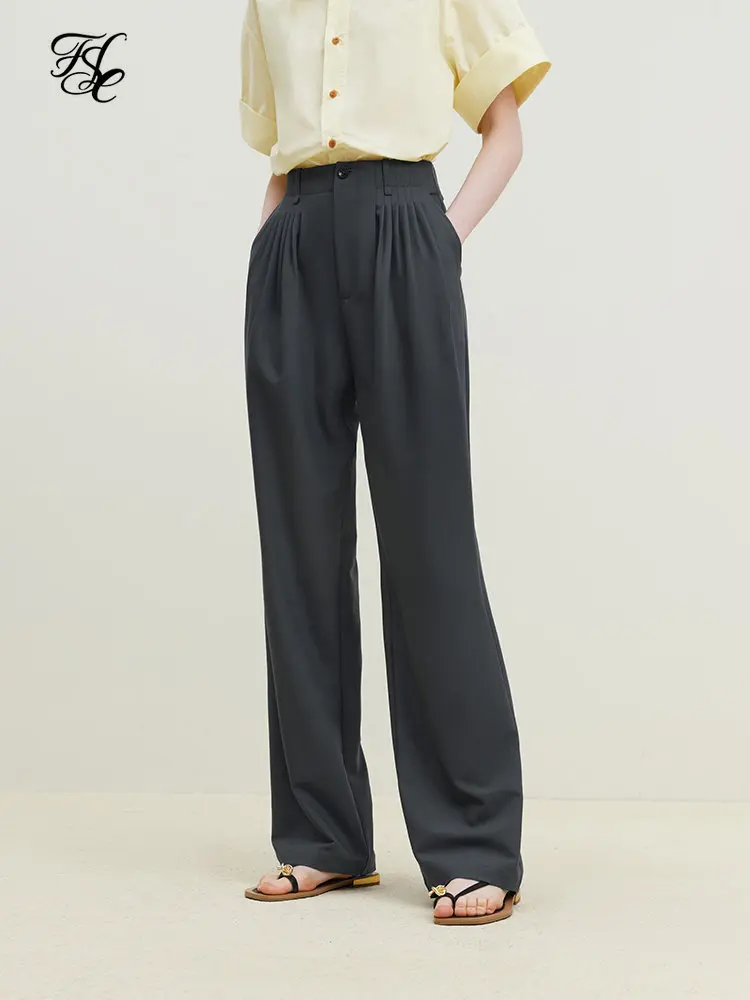 FSLE Casual Solid Color High-waisted Straight-leg Wide-leg Pants for Women Summer New Design Pleated All-match Pants Female
FSLE Casual Solid Color High-waisted Straight-leg Wide-leg Pants for Women Summer New Design Pleated All-match Pants Female