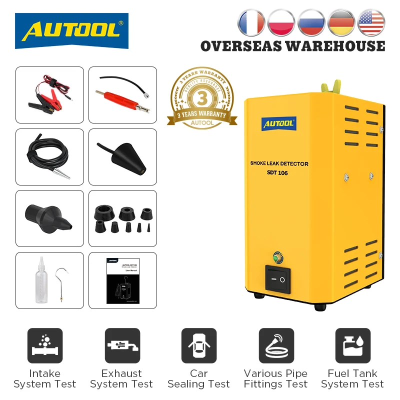 AUTOOL SDT106 Car Smoke Generator leaked Detector Automotive tools Tester Leakage Gas Locator Oil Pipe Generator Diagnostic
AUTOOL SDT106 Car Smoke Generator leaked Detector Automotive tools Tester Leakage Gas Locator Oil Pipe Generator Diagnostic