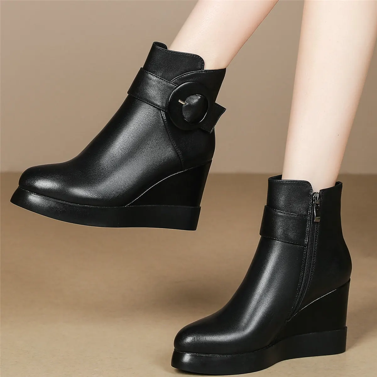 

Winter Platform Pumps Shoes Women Genuine Leather Wedges High Heel Ankle Boots Female Pointed Toe Fashion Sneakers Casual Shoes