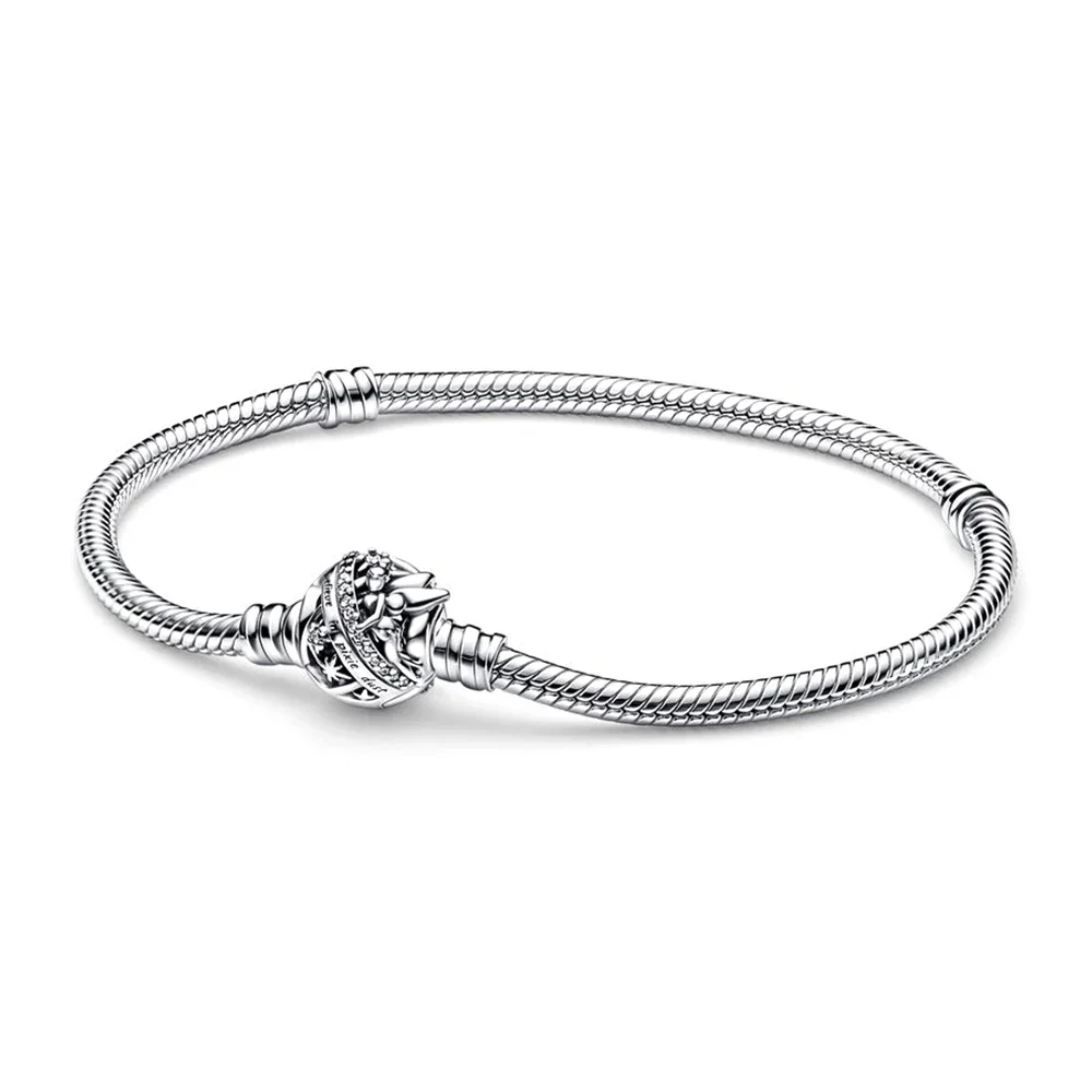 

2023 New 925 Silver Pandora Tinker Bell Clasp Moments Snake Chain Bracelet fit Original Charm Beads DIY Jewelry for Women Gift