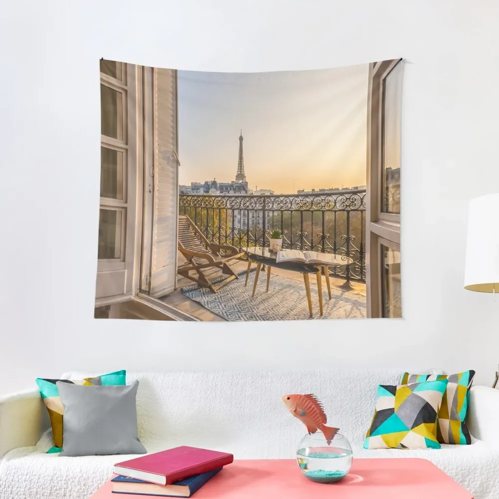 

Eiffel Tower view from Paris balcony at sunset Tapestry Aesthetic Home Decor Aesthetic Room Decors House Decoration Tapestry