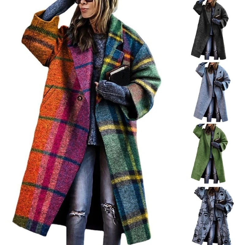 

Womens Winter Overcoat Middle-Long Lapel Collar Woolen Coat Outerwear Warm Lady Overcoats Open Front Dropship