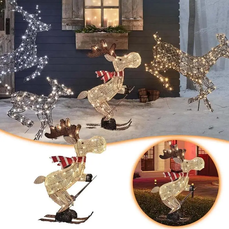 

Lighted Christmas Reindeer Cute Festive Garden Elk Figure With LED Light Seasonal Party Christmas Decorations For Garden Yard