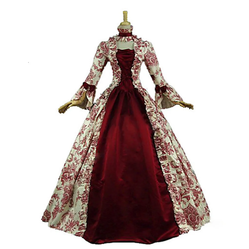 

Women's Medieval Renaissance Dress Retro Gothic Bell Sleeve Floral Robe Queen Costume Sexy Adult Victorian Party Cosplay Costume