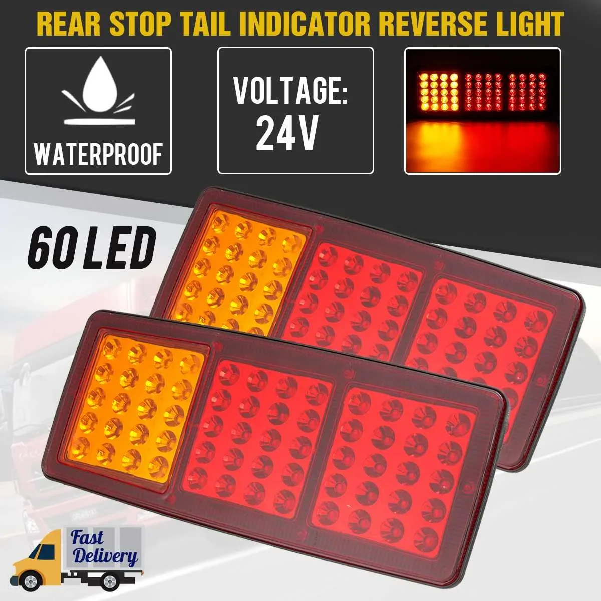 

2pcs 24V LED Car Truck Tail Light Brake Light Stop Turn Signal Rear Reverse Lamp For Kamaz Trailer Lorry Bus Caravans Tractor