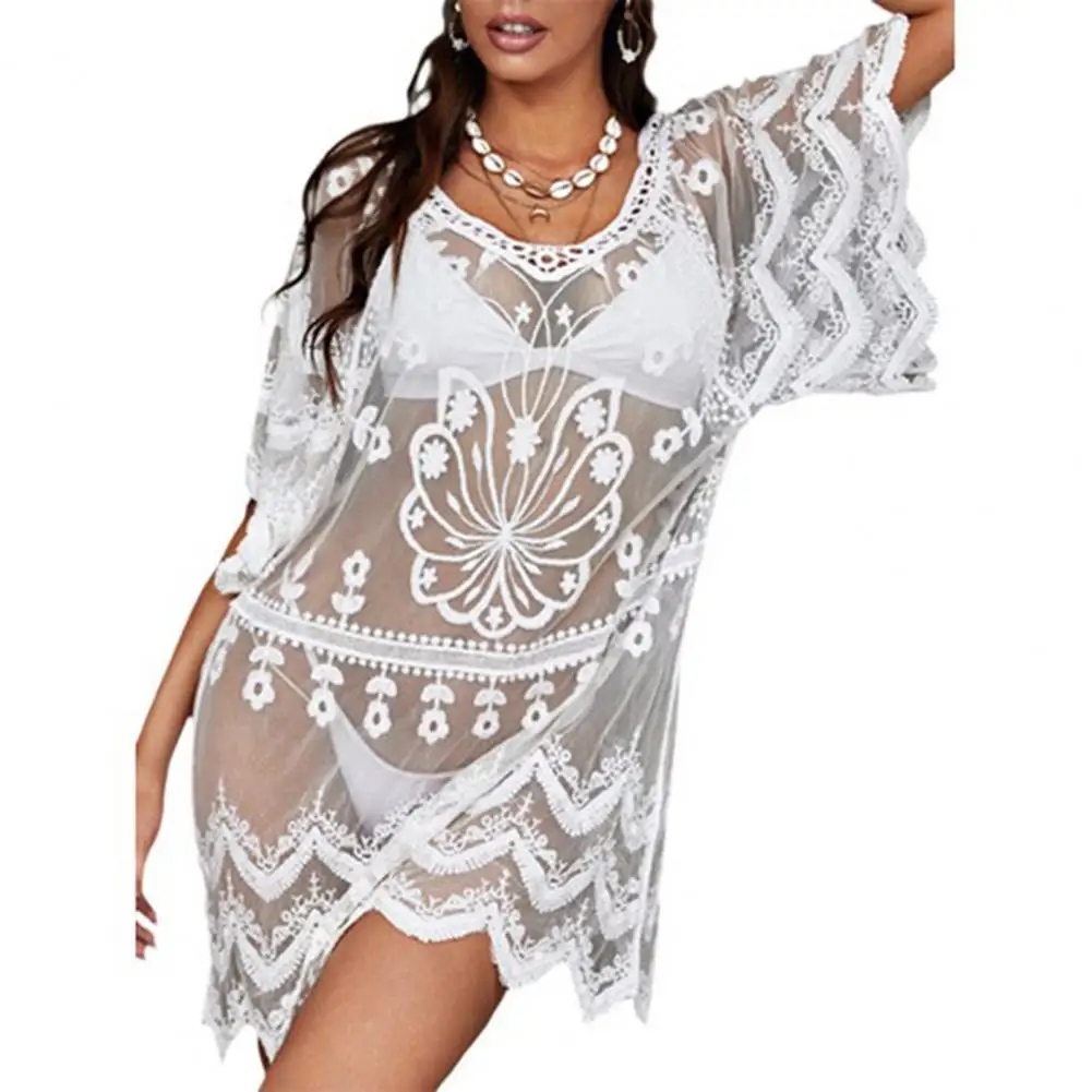 Women Bikini Cover Up Stylish Mesh Swimwear Cover Up with Embroidery Flower Pattern Sexy Lace Beach Dress Tunic Ultra-thin
Women Bikini Cover Up Stylish Mesh Swimwear Cover Up with Embroidery Flower Pattern Sexy Lace Beach Dress Tunic Ultra-thin