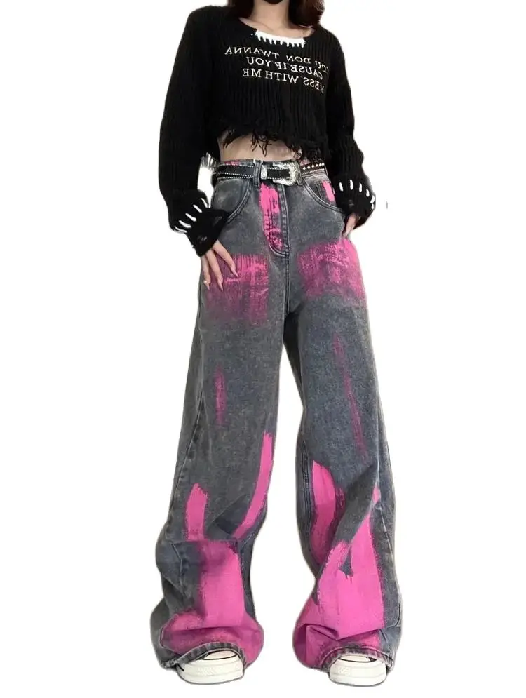 

Women's Baggy Pink Jeans Vintage Y2k 90s Oversize Denim Trousers Harajuku High Waist Wide Cowboy Pants Trashy 2000s Clothes 2023