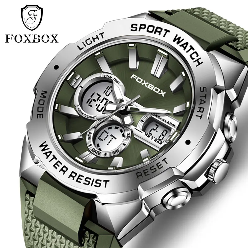 

Top Brand FOXBOX New Chronograph Men Quartz Watches Fashion Sport Waterproof Wristwatch Silica Band Male Clock Gift reloj hombre