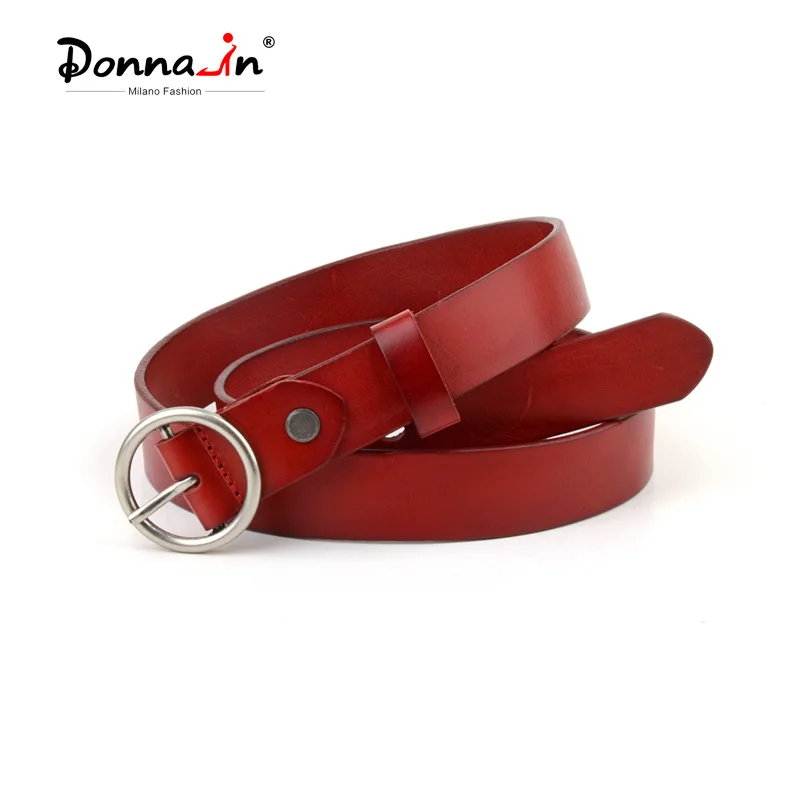 

Donna-in Leather Belt Women Genuine Cowhide Waistbelt Round Pin Silver Buckle Solid Trendy Jeans Accessories