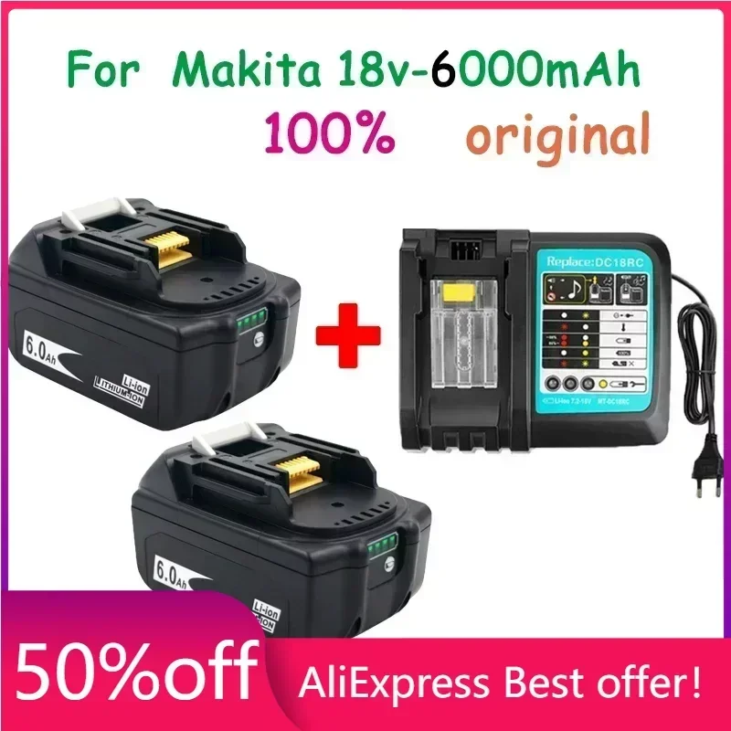 

WIth Charger BL1860 Rechargeable Battery 18 V 6000mAh Lithium Ion for Makita 18v Battery 6ah BL1840 BL1850 BL1830 BL1860B LXT400