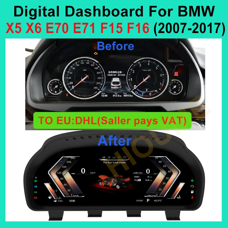 

12.5" For BMW X5 E70 X6 E71 F15 F16 2007-2017 Speed Meter Car LCD Digital Cluster Instrument Panel Dashboard Modification Smart