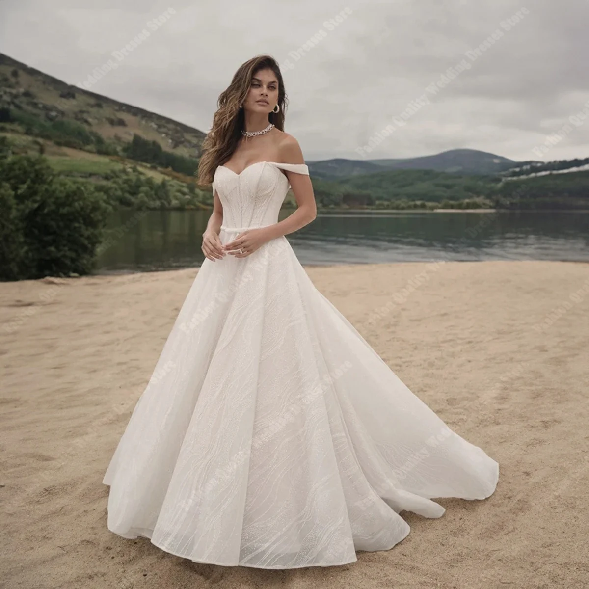 Fashion Ivory Wedding Dresses Simple Backless A-Line Mopping Length Bride Gowns Romantic Off Shoulder Princess Vestidos De Novia
Fashion Ivory Wedding Dresses Simple Backless A-Line Mopping Length Bride Gowns Romantic Off Shoulder Princess Vestidos De Novia